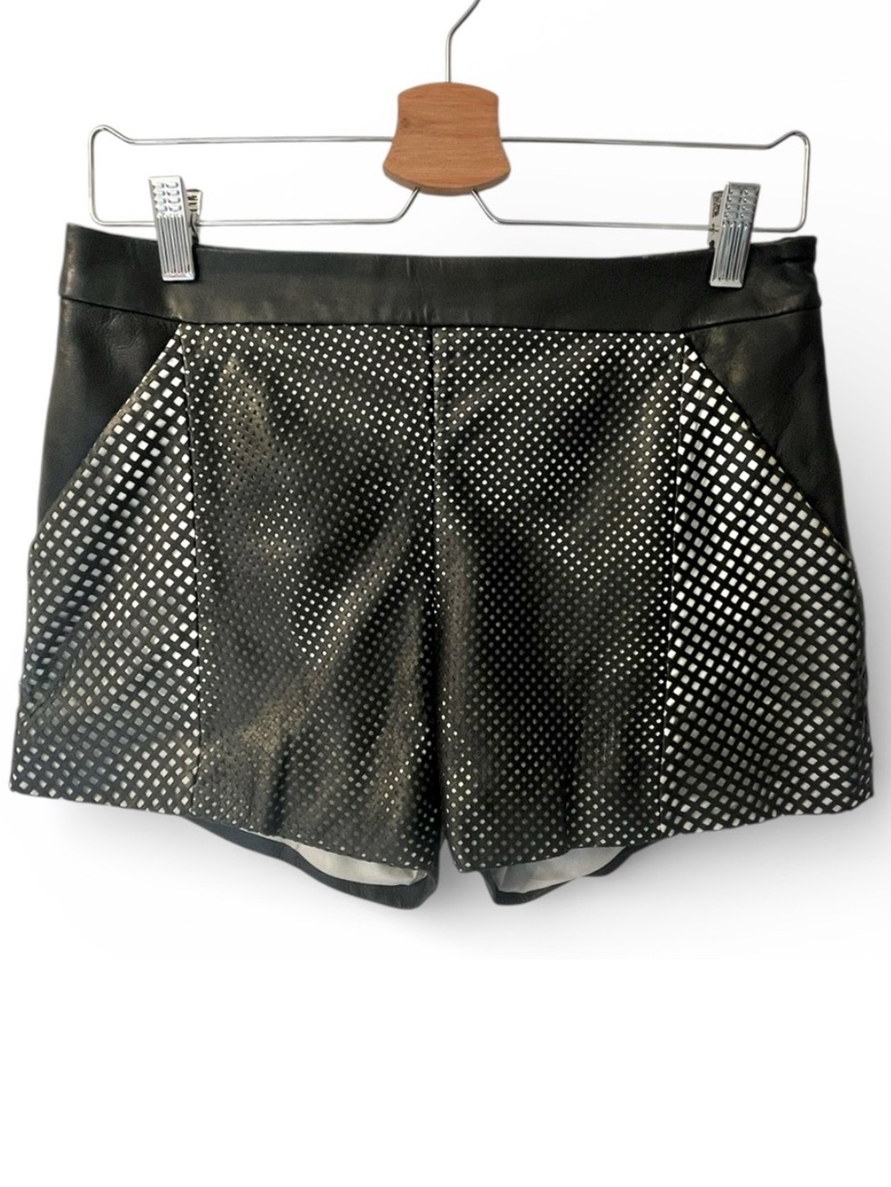 OHNE TITEL Black Leather Perforated Cutout High Rise Shorts 6